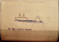 a drawing of a boat on a piece of paper