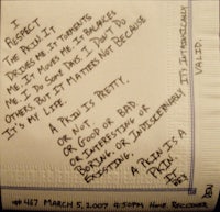 a napkin with writing on it
