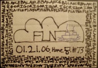 a napkin with the words flnt on it