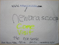 a piece of paper with the words newark scoop come visit written on it