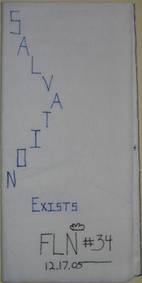 a piece of paper with the words'salvaton exists fln 34' written on it