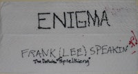 a napkin with the words enigma frank lee speaking