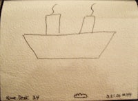 a drawing of a boat on a napkin