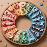 a colorful wheel of colors with different words on it