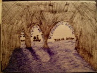 a drawing of a tunnel with writing on it